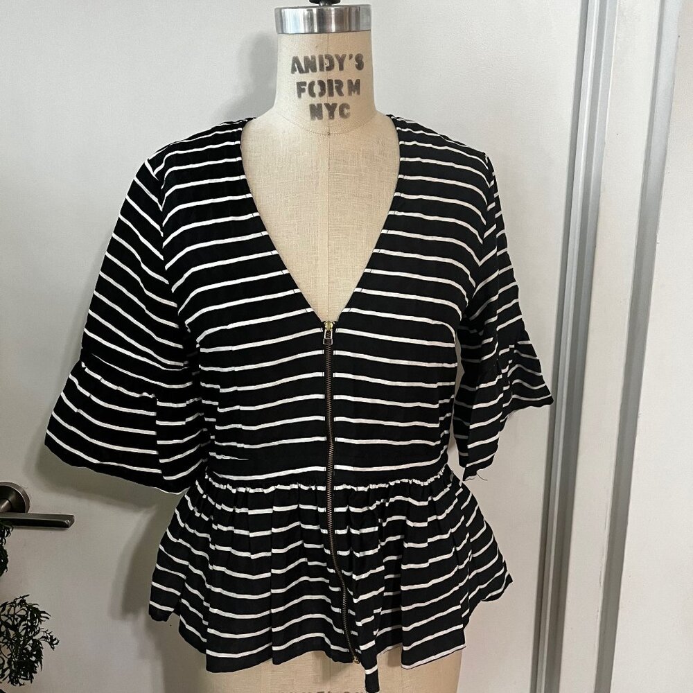 MARISSA‎ WEBB  Striped Zip Front Peplum Top Size Small